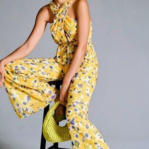 Ieena for Mac Duggal Yellow Floral Halter Jumpsuit – Size 10